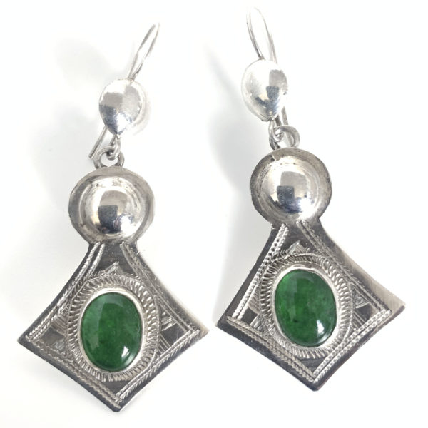 Boucles d'oreilles en argent et pierre d'agate verte