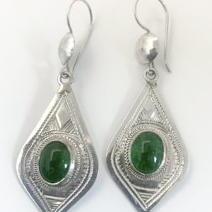 Boucles d'oreilles en argent et pierres d'agate verte