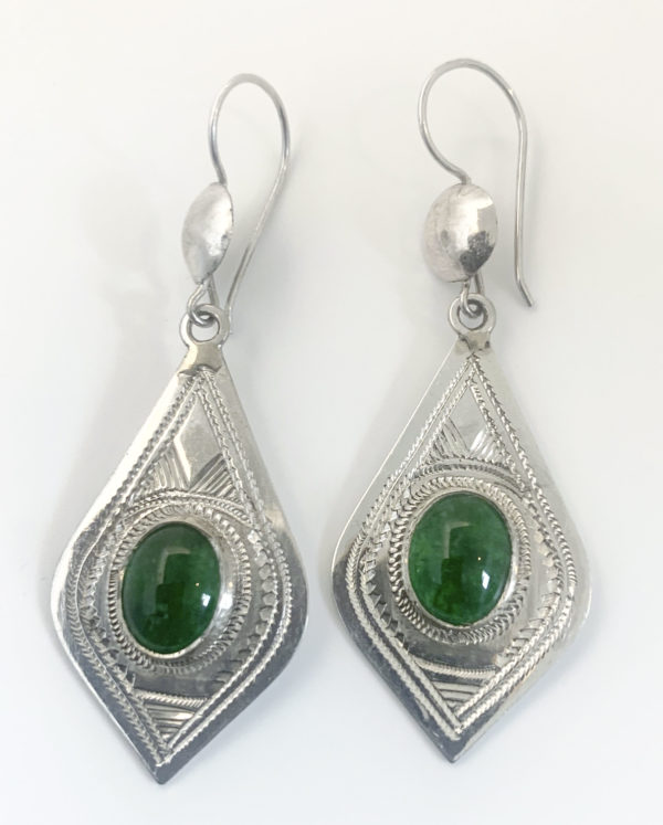 Boucles d'oreilles en argent et pierres d'agate verte